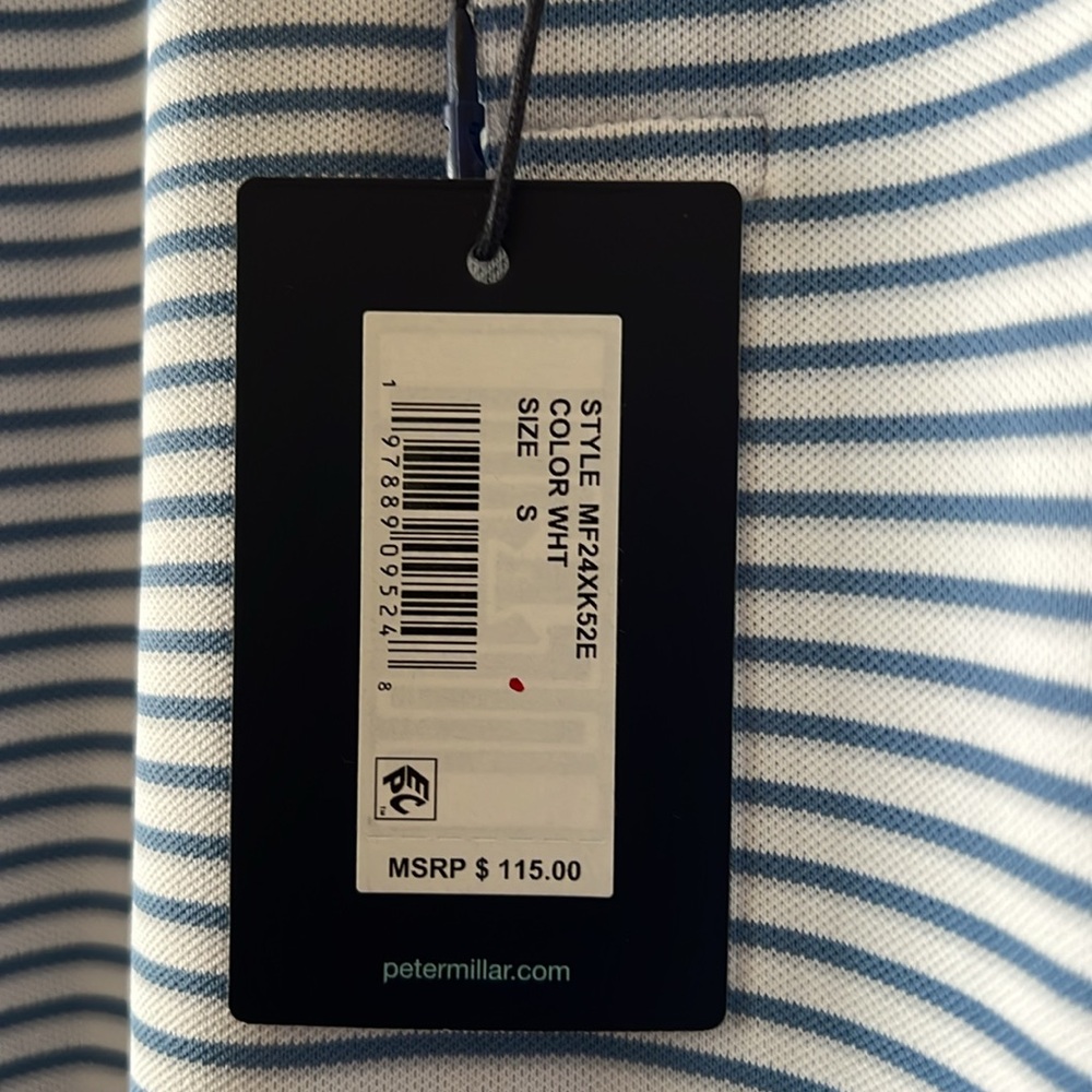 Brand New Peter Millar Crown Crafted Blue & White Striped Stretch Golf ⛳ Polo! - Picture 11 of 14